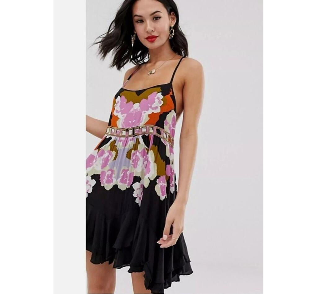 Intimately Free People Sweet Lucy Mini Dress Floral black cross back Small S